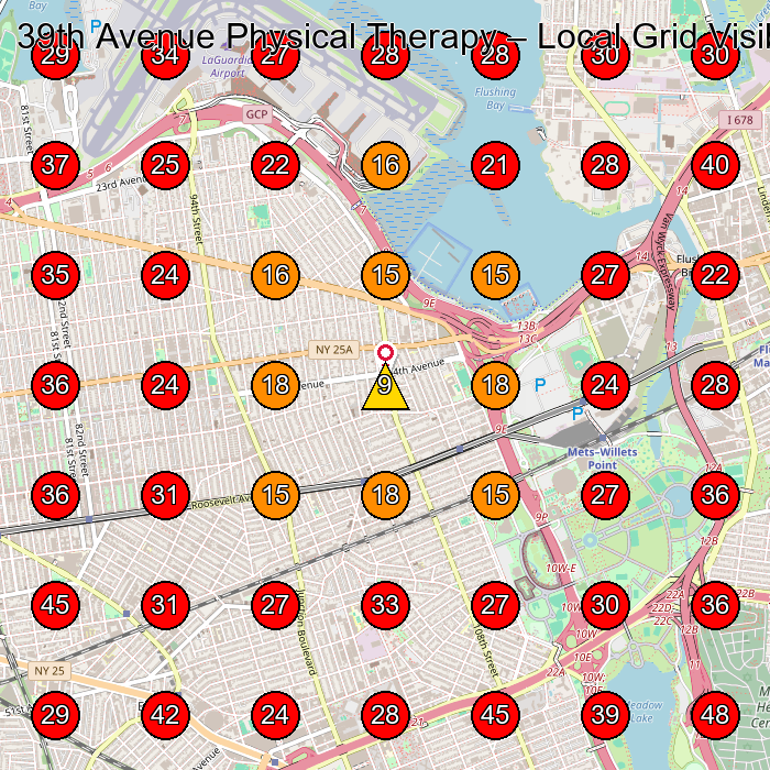 39th Avenue Physical Therapy GeoGrid visibility map for Physical Therapy Clinic in Queens